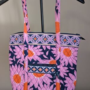Vera Bradley Pink, Orange & Navy Retired "Love Me" Floral Quilted Tote